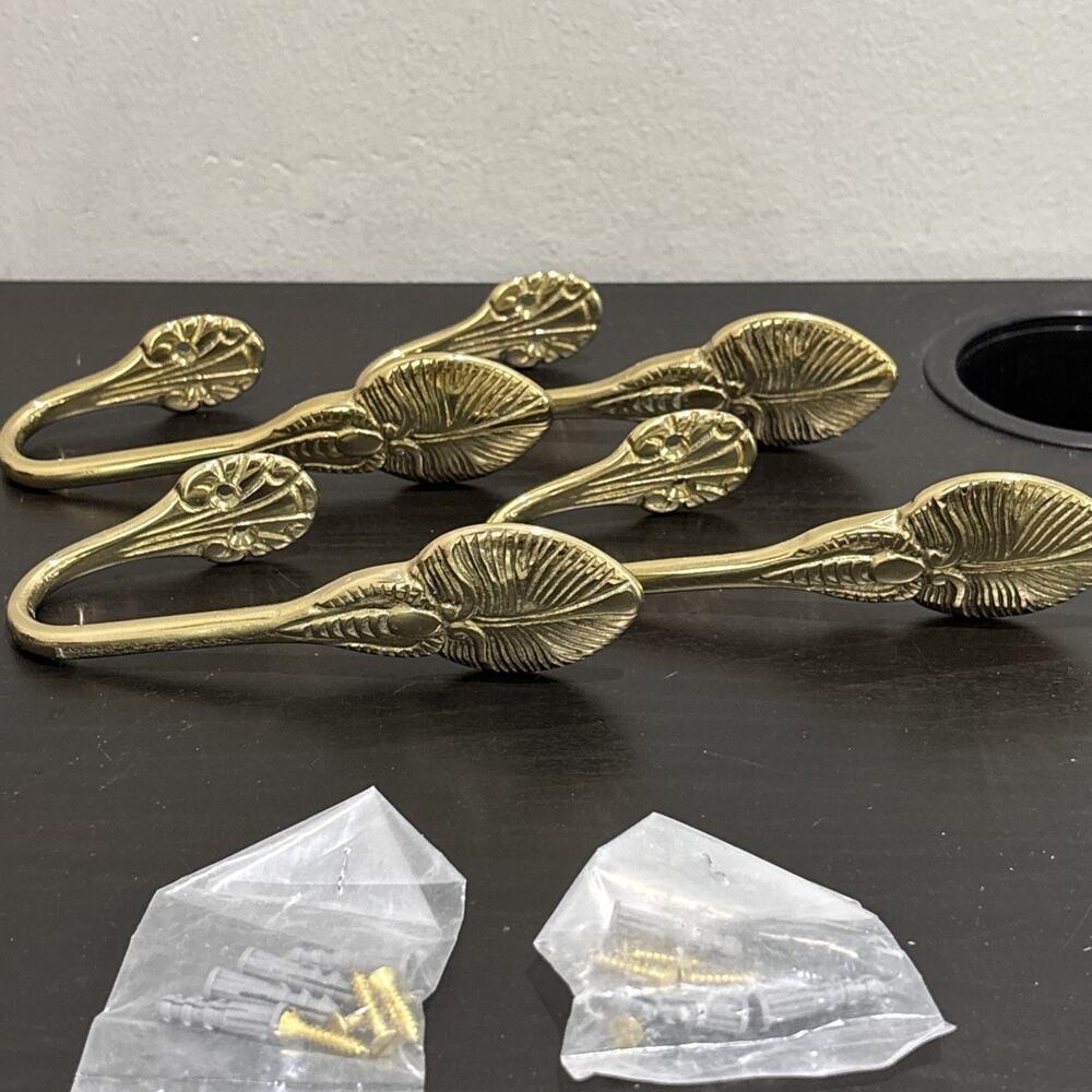 Vintage Metal Scarab Beetle Design Wall Brass Hooks Set Of 4 New With Screws